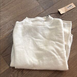 The Elder Statesman Catalina Crew Ivory Cream Sweater, Small